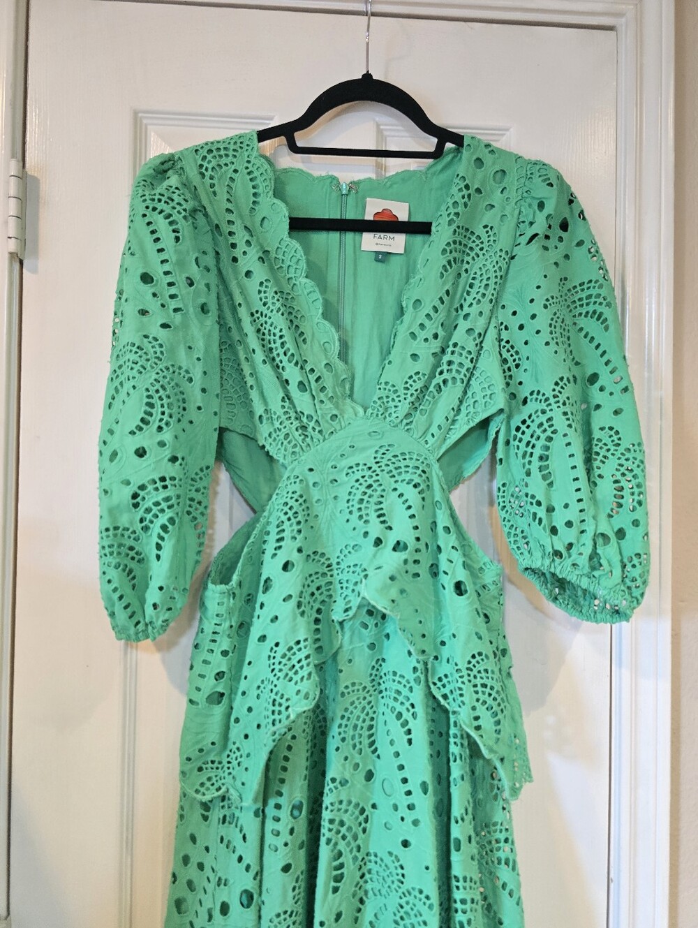 Farm Rio Green Richelieu Cutwork Midi Dress Size Small - Picture 4 of 14